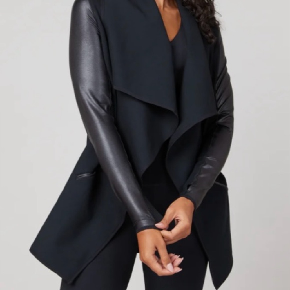 Spanx drape front faux leather jacket NWOT